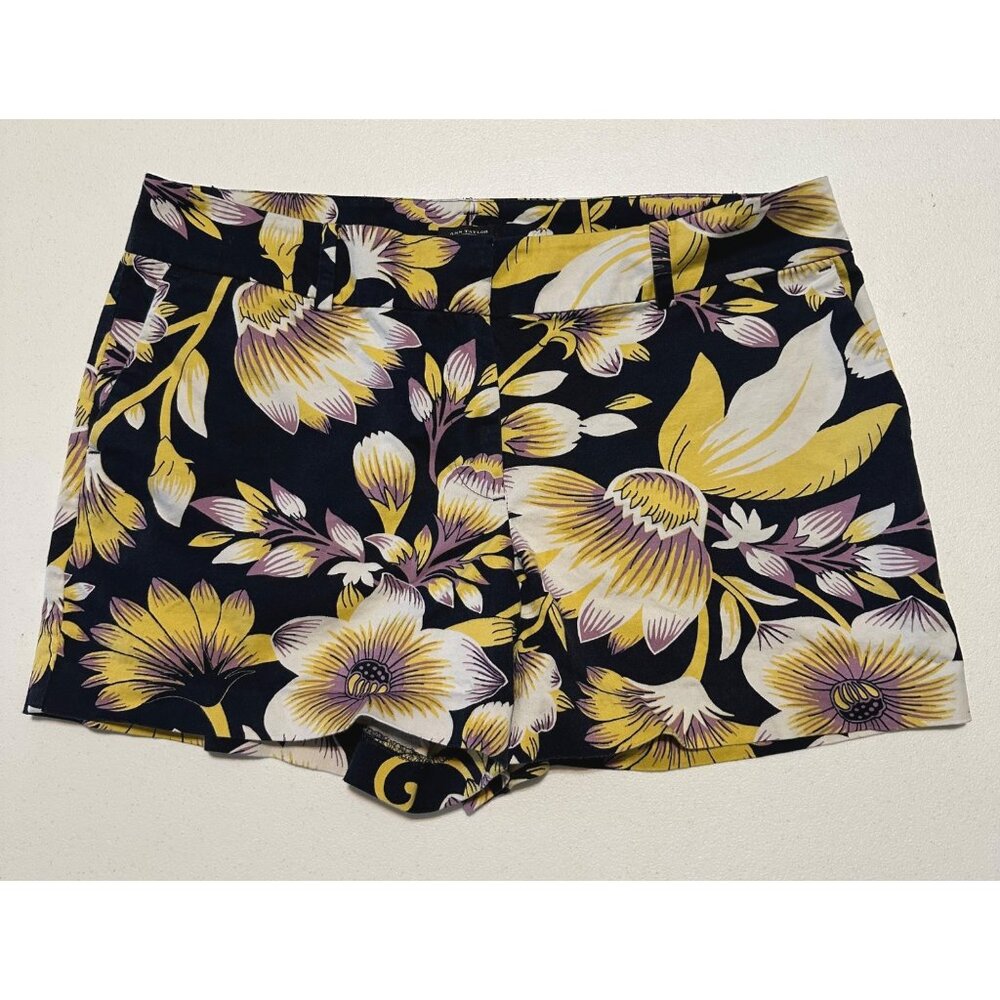 Ann Taylor Shorts 12P Floral Print Navy Yellow Purple Cottagecore Lagom Chino